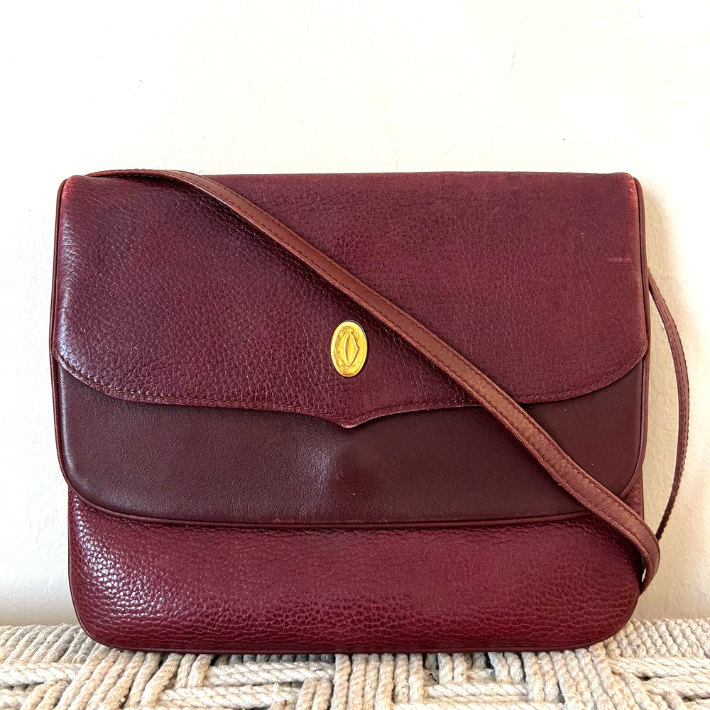 CARTIER Burgundy and Gold Flap Crossbody Bag